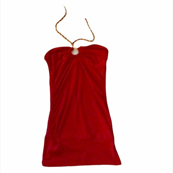 red halter top with gold colored faux leather chain - Picture 2 of 3